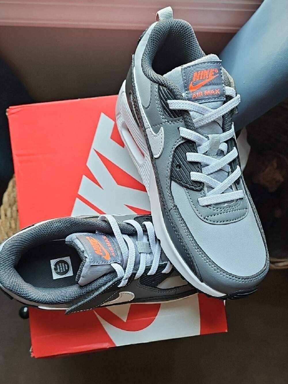 Nike Kids Air Max 90 EasyOn (PS) Wolf Grey/White-Cool Grey - Picture 2 of 4